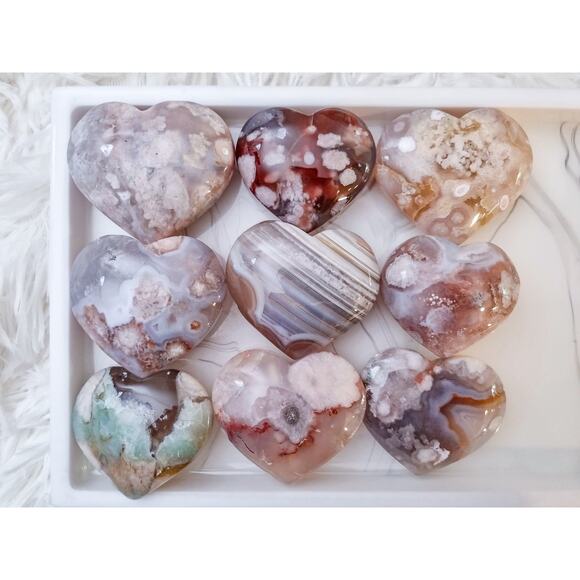 Flower Agate Heart Crystal Carving / Druzy / Blue Green Red - Picture 6 of 10